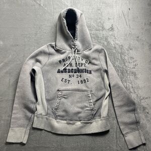 VTG Abercrombie & Fitch Hoodie Mens M Gray Distressed Y2K Preppy Pullover Heavy